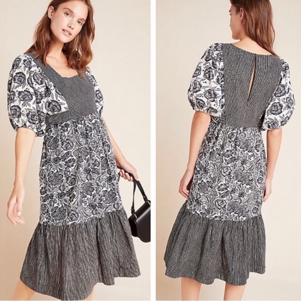 NWT Anthropologie Adrienne Flounced Midi Dress